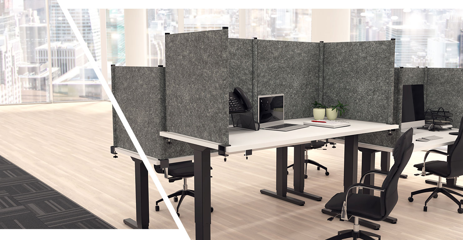 office with privacy screens around desks